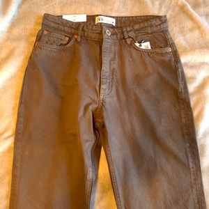 Zara The 90’s Slim With Split Hem brown jeans